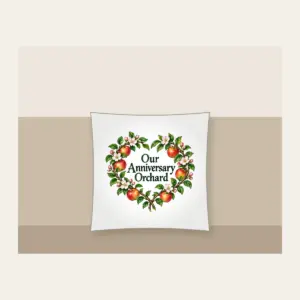Our Anniversary Orchard Pillow in white