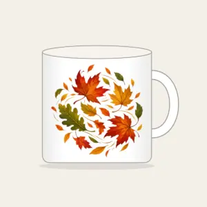 Drifting Autumn Leaves Mug in white: Autumn leaves drift in rust, gold and green.