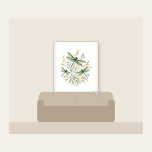Dragonflies over Meadow Grasses Fleece Blanket in white: Teal and gold dragonflies hover over fine meadow grasses.