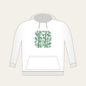 Jade Bamboo Grove Pattern Hoodie in white: Tall bamboo stalks and slender leaves repeat in jade and cream.