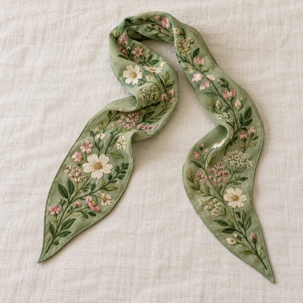 Product image Green Floral Embroidered Hair Scarf