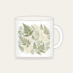 Pressed Ferns with a Gold Line Mug in white: All-over pressed ferns in sage and cream, edged with a fine gold line.