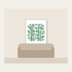 Jade Bamboo Grove Pattern Fleece Blanket in white: Tall bamboo stalks and slender leaves repeat in jade and cream.