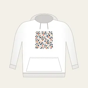Pear Branches and Crescent Moons Hoodie in white: Pear branches, tiny crescent moons and stars repeat in dusty rose, gold and deep navy.