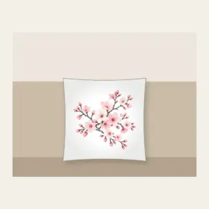 Cherry Blossom Branches on Grey Pillow in white: Cherry blossom branches in pale rose and white bloom on a muted grey background.