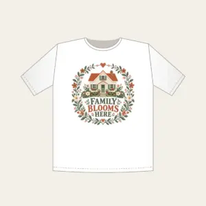 Family Blooms Here T-Shirt in white