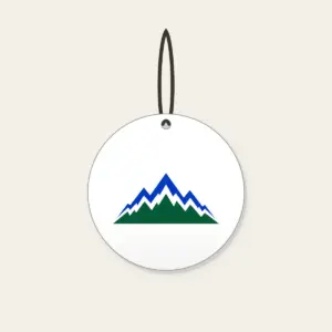 Cobalt Zigzag Mountain Peaks Ceramic Ornament in white: Zigzag mountain peaks in cobalt and white over a deep green base.