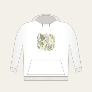 Pressed Ferns with a Gold Line Hoodie in white: All-over pressed ferns in sage and cream, edged with a fine gold line.