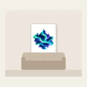 Northern Lights over Starry Navy Fleece Blanket in white: Flowing aurora bands in green, teal and violet sweep over a deep navy sky dotted with tiny stars.