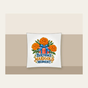 BIRTHDAY MARIGOLD MOMENT Pillow in white