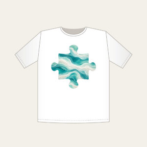 Sea-Glass Teal Abstract Waves T-Shirt in white: Abstract waves in sea-glass teal, aqua and frosted white with a fine sand speckle.