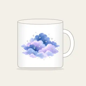 Dusk Clouds with Tiny Silver Stars Mug in white: Gentle clouds in dusk blue and lilac are dotted with tiny silver stars.