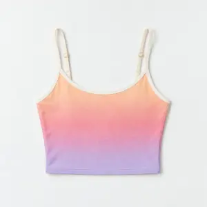 Apricot Gradient Fitted Tank with a smooth gradient from apricot to rose to pale lilac with soft grain