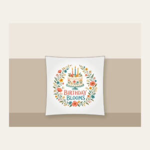 BIRTHDAY BLOOMS Pillow in white