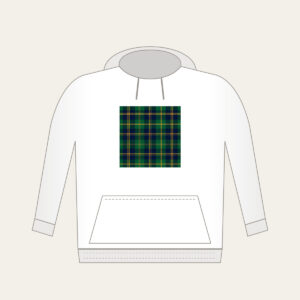 Green and Navy Plaid with Gold Lines Hoodie in white: A classic plaid of green and navy, finished with fine gold lines.