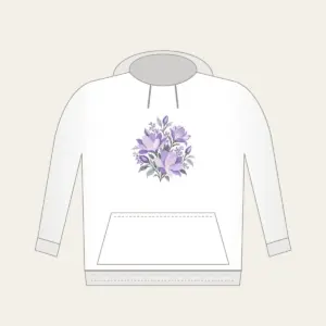 Lilac Night-Blooming Floral Pattern Hoodie in white: A compact floral pattern of night-blooming flowers in lilac and pale grey.