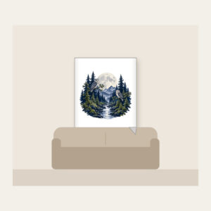 Moonlit Pine Forest with Owls Fleece Blanket in white: A moonlit forest of pines and owls in navy, silver and moss beneath a large pale moon.