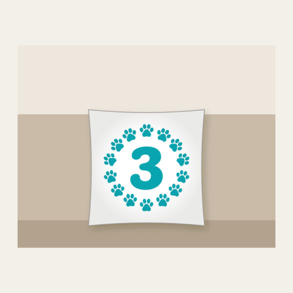 Product image Teal Paw Circle with Number Three Pillow