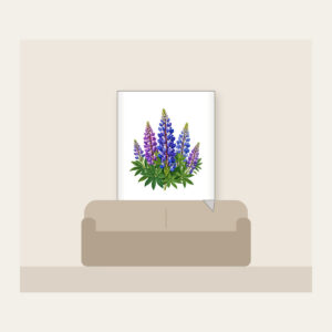 Wild Lupine Meadow Spires Fleece Blanket in white: Tall wild lupine flowers in violet and blue with green leaves.