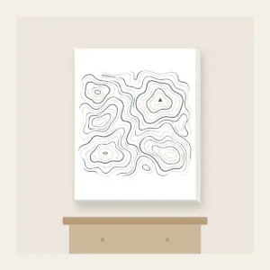 Topographic Contour Lines with a Single Peak Canvas Print in white: Topographic contour lines in slate and cream with one small peak mark.