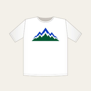 Cobalt Zigzag Mountain Peaks T-Shirt in white: Zigzag mountain peaks in cobalt and white over a deep green base.
