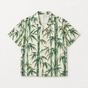 Bamboo Grove Camp Shirt with all-over bamboo stalks and leaves in jade and cream