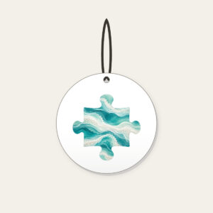 Sea-Glass Teal Abstract Waves Ceramic Ornament in white: Abstract waves in sea-glass teal, aqua and frosted white with a fine sand speckle.
