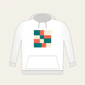 Teal, Coral and Cream Color Blocks Hoodie in white: Color blocks in teal, coral and cream sit side by side.