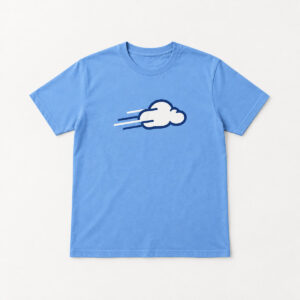 Cloud Runner Tee with chest print of a stylised cloud with three speed lines in navy and white