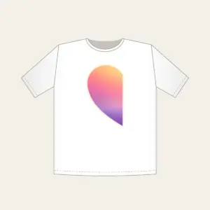 Dawn Gradient Half Heart T-Shirt in white: A left-half heart filled with a dawn gradient of peach, rose and pale violet, edged with a thin cream border.