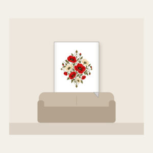 Poppy Diamond Garden Fleece Blanket in white: Diamond lines hold scattered poppies in red, cream and olive.