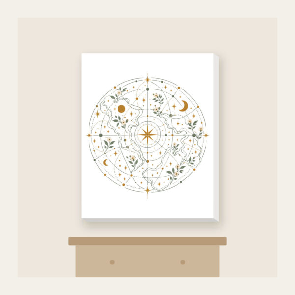 Product image Map Lines with Blooms and Stars Canvas Print