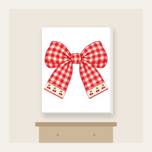 Red Gingham with Cherry Accents Canvas Print in white: Red and cream gingham with tiny cherry motifs.