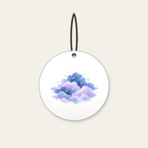 Dusk Clouds with Tiny Silver Stars Ceramic Ornament in white: Gentle clouds in dusk blue and lilac are dotted with tiny silver stars.
