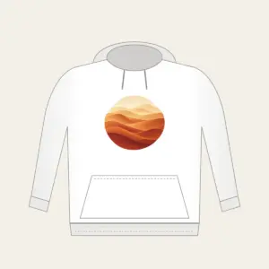 Sand-to-Rust Dune Gradient Hoodie in white: A sand-to-rust gradient with gentle dune lines sweeps across the artwork.