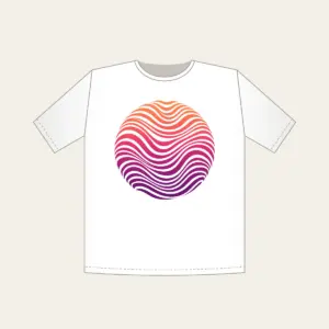 Sunset Ripples from Coral to Plum T-Shirt in white: Ripple lines move through a sunset gradient from coral to plum.