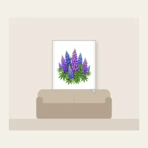 Lupine Spikes in Violet and Blue Fleece Blanket in white: Tall lupine spikes in violet and blue rise among green leaves.
