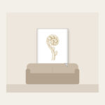 Unrolling Fiddlehead Fern Fleece Blanket in white: A single fiddlehead fern unrolls in cream line art.