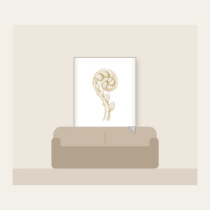 Unrolling Fiddlehead Fern Fleece Blanket in white: A single fiddlehead fern unrolls in cream line art.