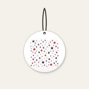Small Stars and Diamonds Repeat in Navy Ceramic Ornament in white: A repeat of small stars and diamonds in navy, red and cream.