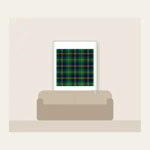 Green and Navy Plaid with Gold Lines Fleece Blanket in white: A classic plaid of green and navy, finished with fine gold lines.