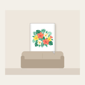 Hibiscus and Palm Sorbet Colors Fleece Blanket in white: Hibiscus and palm leaves in coral, mint and lemon scattered over cream.