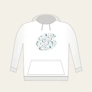 Charcoal Night Trail of Stars and Paths Hoodie in white: An all-over pattern of stars and path lines in charcoal, silver and teal.