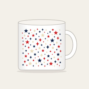 Small Stars and Diamonds Repeat in Navy Mug in white: A repeat of small stars and diamonds in navy, red and cream.
