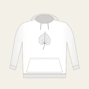 Single Leaf Study in Black Line Art Hoodie in white: A single leaf and stem in fine black line art, edged with a thin border.
