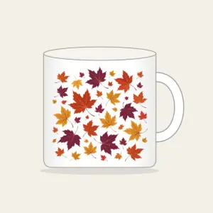 Falling Maple Leaves in Rust and Plum Mug in white: Maple leaves in rust, gold and plum drift across the artwork in an all-over scatter.