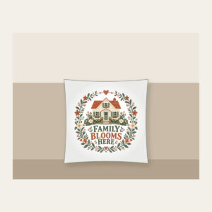 Family Blooms Here Pillow in white