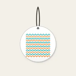 Teal and Orange Zigzag Trail Ceramic Ornament in white: Zigzag trail lines in teal and orange race across a white ground.