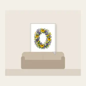 Oval Wildflower Wreath Fleece Blanket in white: A bold oval wildflower wreath in yellow, purple and green sits at the centre.