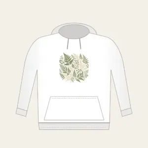 Pressed Ferns with a Gold Line Hoodie in white: All-over pressed ferns in sage and cream, edged with a fine gold line.